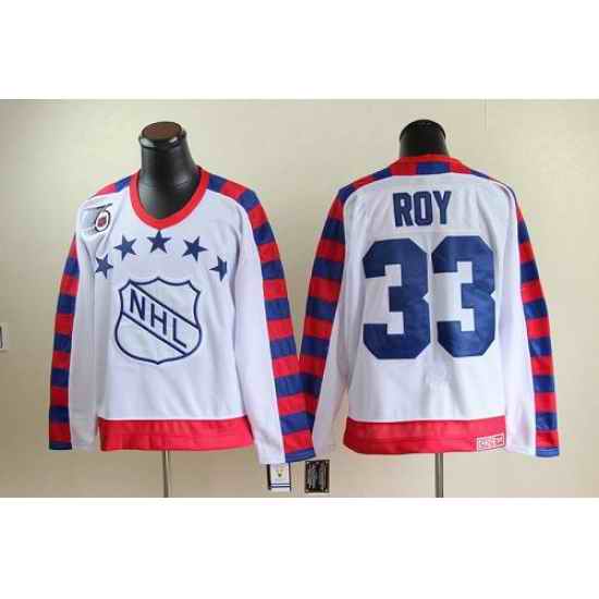 Canadiens #33 Patrick Roy White All Star CCM Throwback 75TH Stitched NHL Jersey